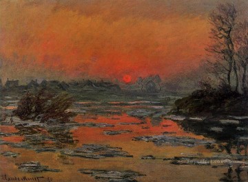 Lake Pond Waterfall Painting - Sunset on the Seine in Winter Claude Monet Landscape